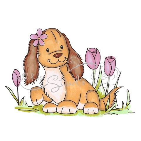 Dog and Tulips